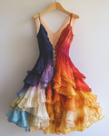 Summer Rainbow Chiffon Irregular Ruffle Dress  5876
