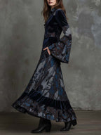 Snake-print Floral Velvet Maxi Dress