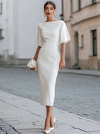 Boat Neck Short Sleeve Tailored Midi Dress