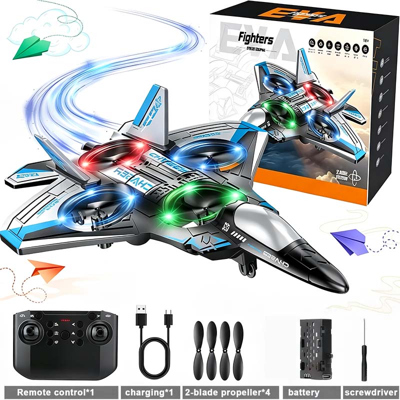 [# rc aircraft]Colorful LED Stunt Fighter Jet Drone ✈️