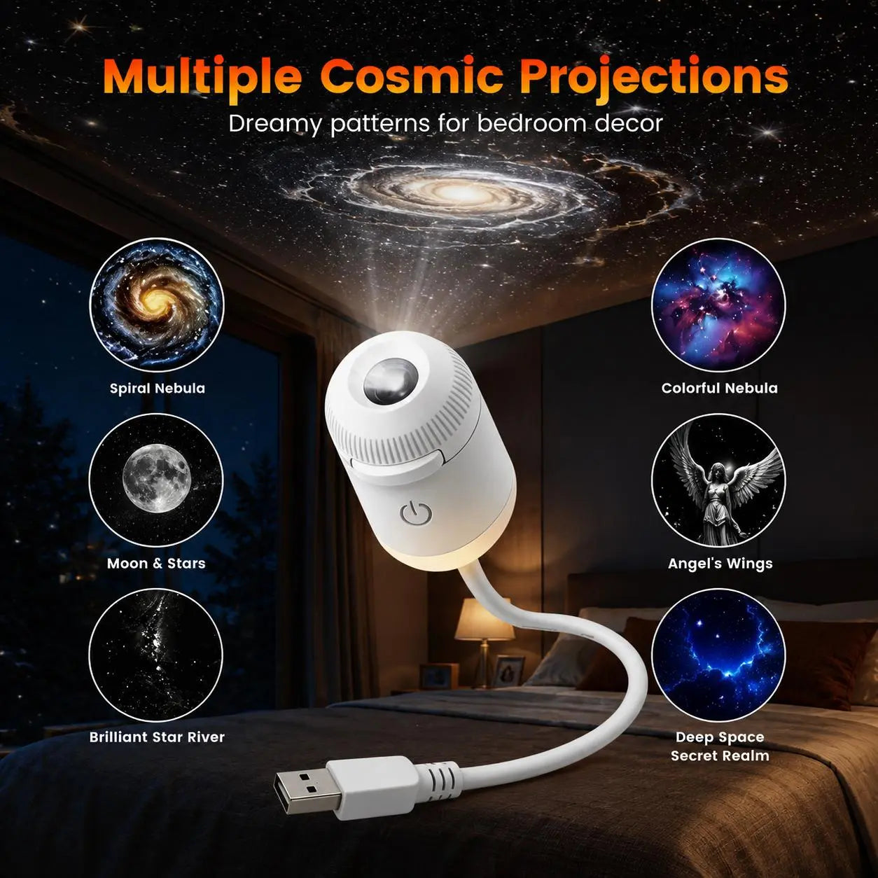 USB Star Sky Projector Lamp, Mini Galaxy Bedroom Night Light ✨