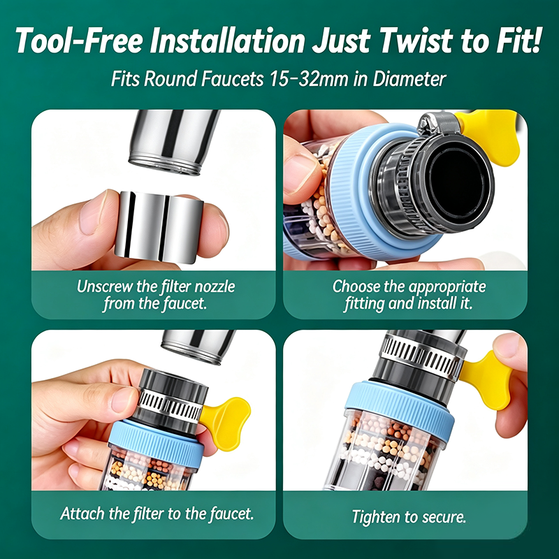 6 Layer Filtration Faucet Water Filter 360 Degrees Rotatable Splash Free💧