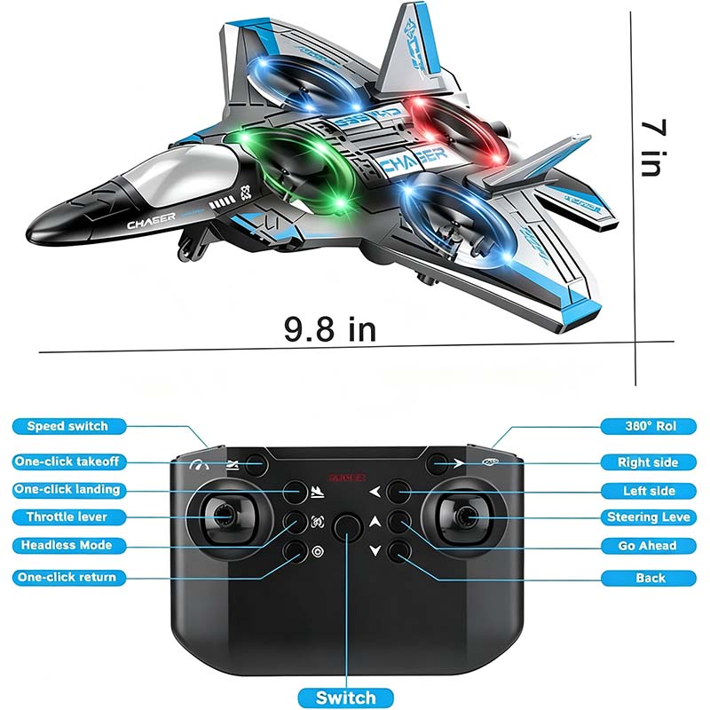 [# rc aircraft]Colorful LED Stunt Fighter Jet Drone ✈️
