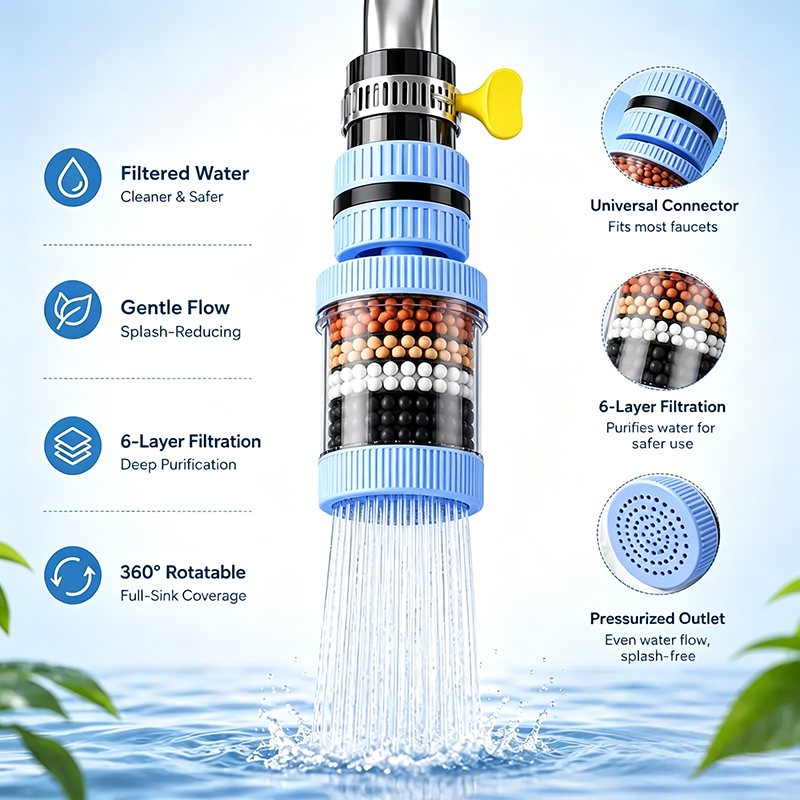 6 Layer Filtration Faucet Water Filter 360 Degrees Rotatable Splash Free💧