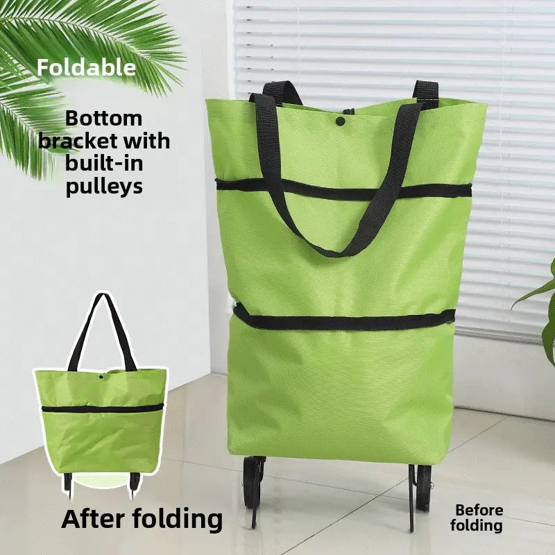 Foldable Rolling Shopping Bag with Wheels, Reusable Grocery Tote Cart🛒