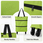 Foldable Rolling Shopping Bag with Wheels, Reusable Grocery Tote Cart🛒