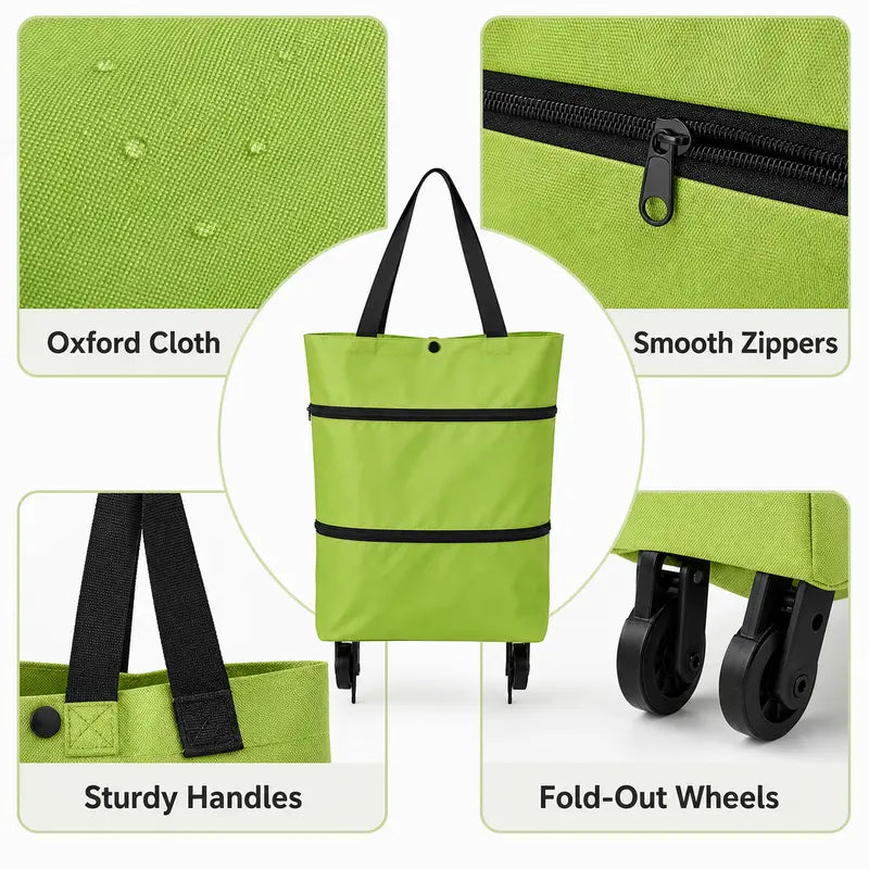 Foldable Rolling Shopping Bag with Wheels, Reusable Grocery Tote Cart🛒