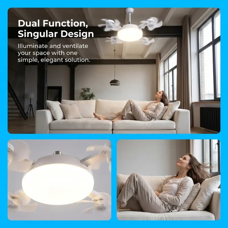 2026 New E27 Socket Ceiling Fan Light 💨 2-in-1 Fan Light