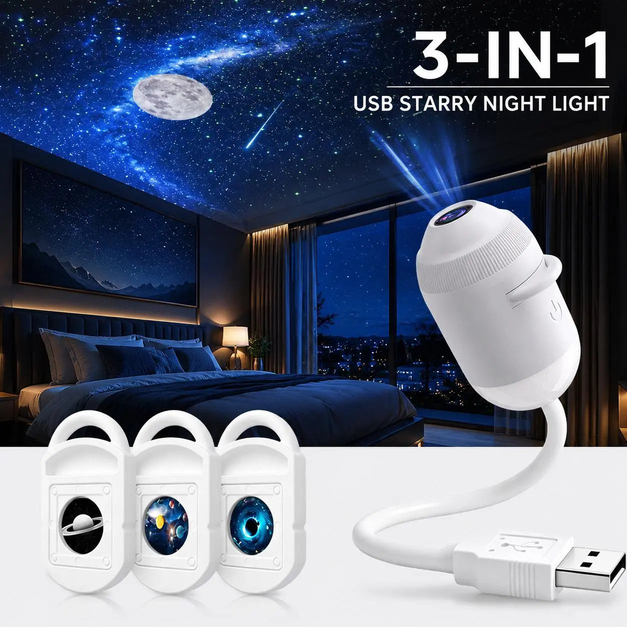 USB Star Sky Projector Lamp, Mini Galaxy Bedroom Night Light ✨
