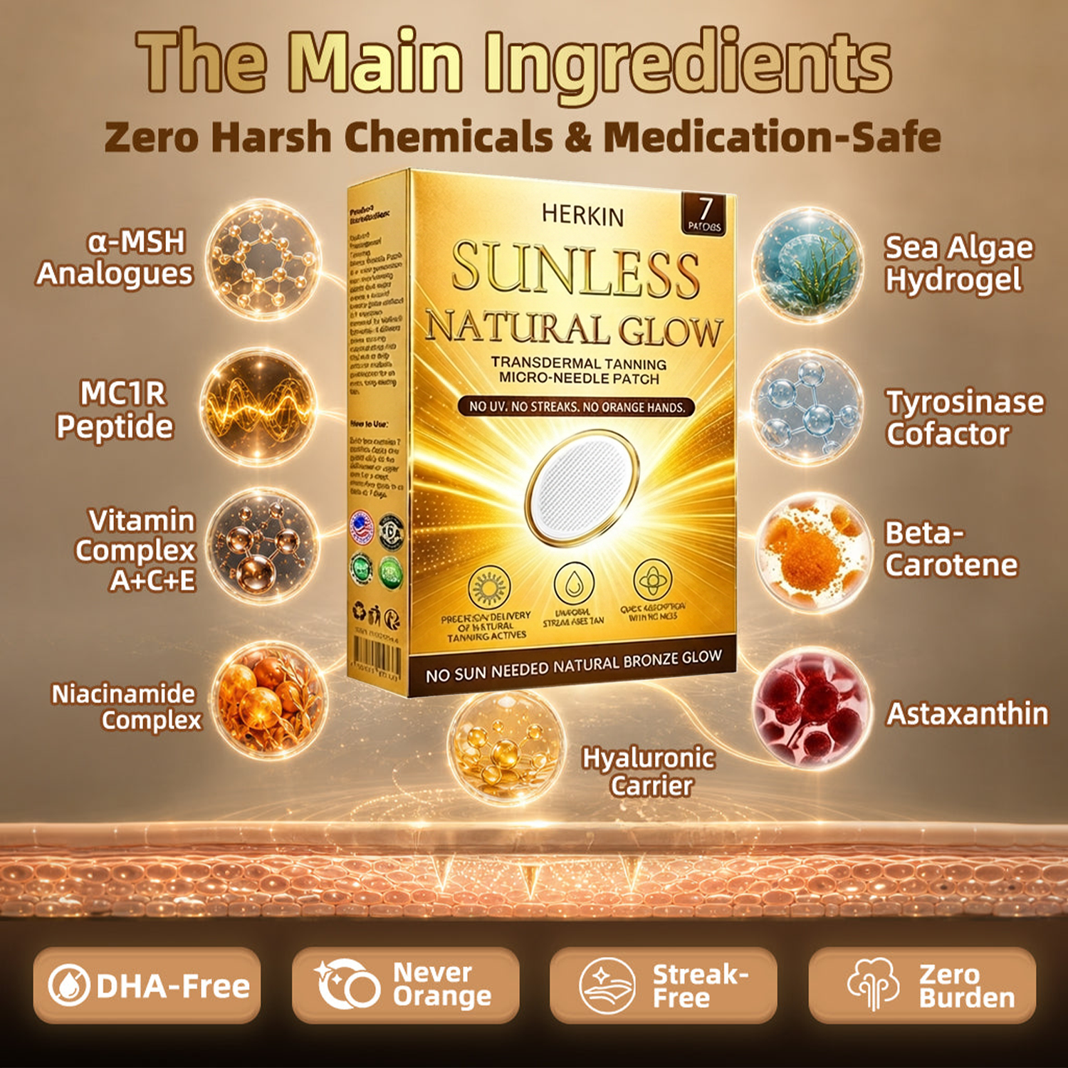 ☀️ Sunless Natural Glow Tanning Microneedle Patch, No DHA No UV Streak-Free Bronze Tan