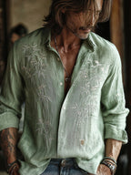 Men's Retro Bamboo Art Linen Long Sleeves Shirt