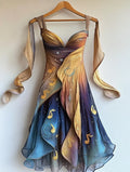 Retro Elegant Music Theme Irregular Stitching Dress ef7c
