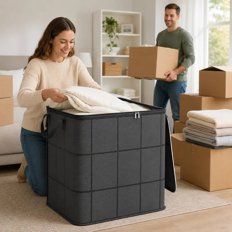 Spacious Moving Storage Bin, Zippered Organizer for Quilts, Large Capacity Fabric Bag for Moving Day & Bedroom Use 📦