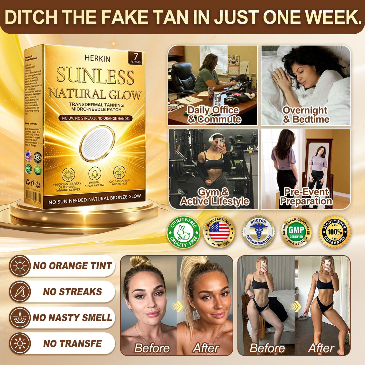 ☀️ Sunless Natural Glow Tanning Microneedle Patch, No DHA No UV Streak-Free Bronze Tan