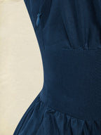 Maxi Linen Dress , Short Sleeves, V Neck, Plain, Lace, Vintage, Blue