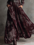 Bohemian Suede Printed Front Zip Maxi Dress