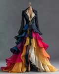 Women's vibrant spring/summer rainbow-colored dress8169
