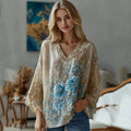 Vintage Marble Texture Collection Bohemia Gradient Gilded Pattern Linen V Neck T-shirt