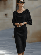 White Draped Batwing Midi Dress