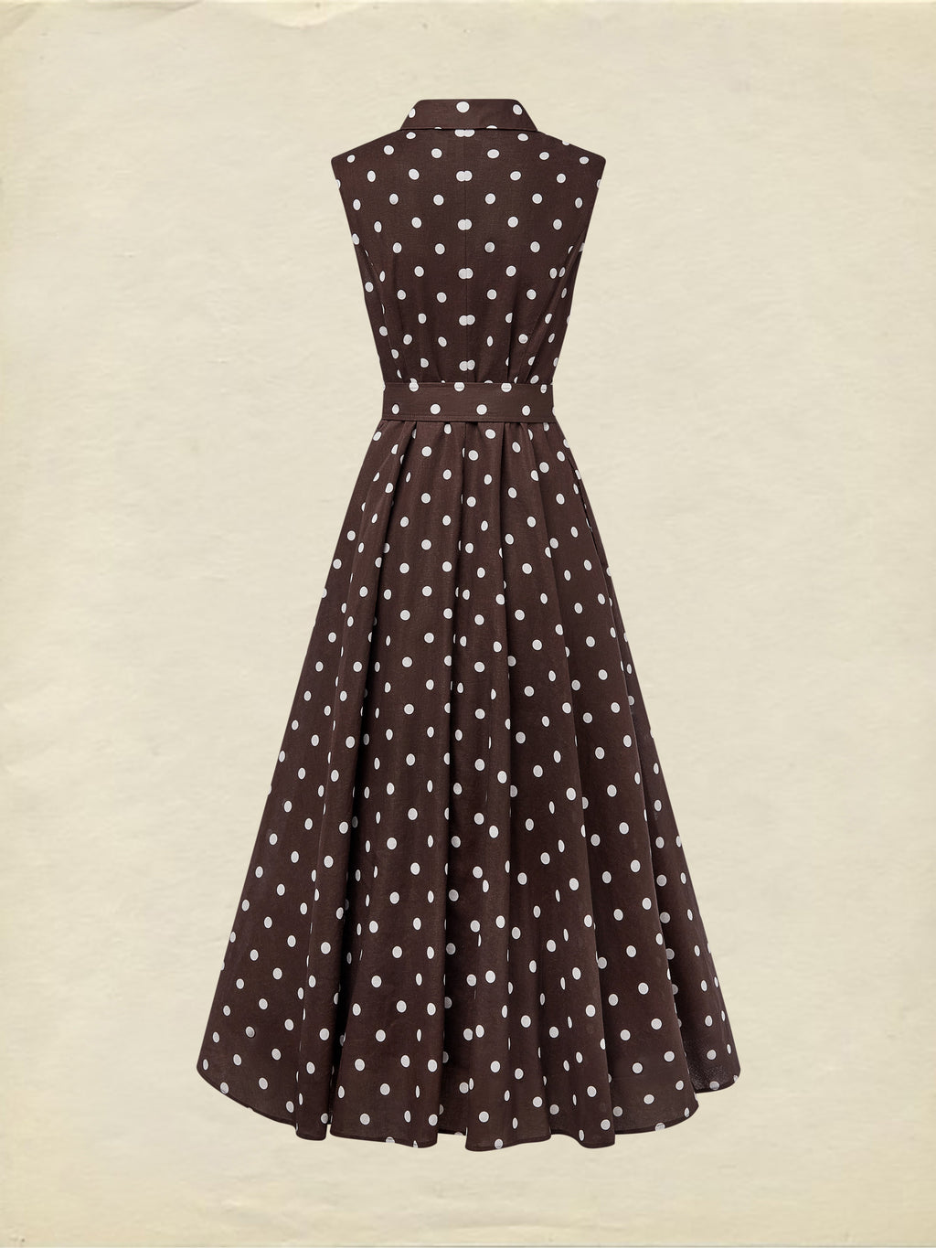 Midi Cotton Dress , Sleeveless, Shawl Collar, Polka Dots, Button Design, French Vintage, Purplish Blue
