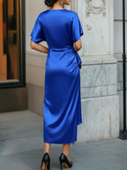 Elegant Sapphire Lace-up Satin Dress