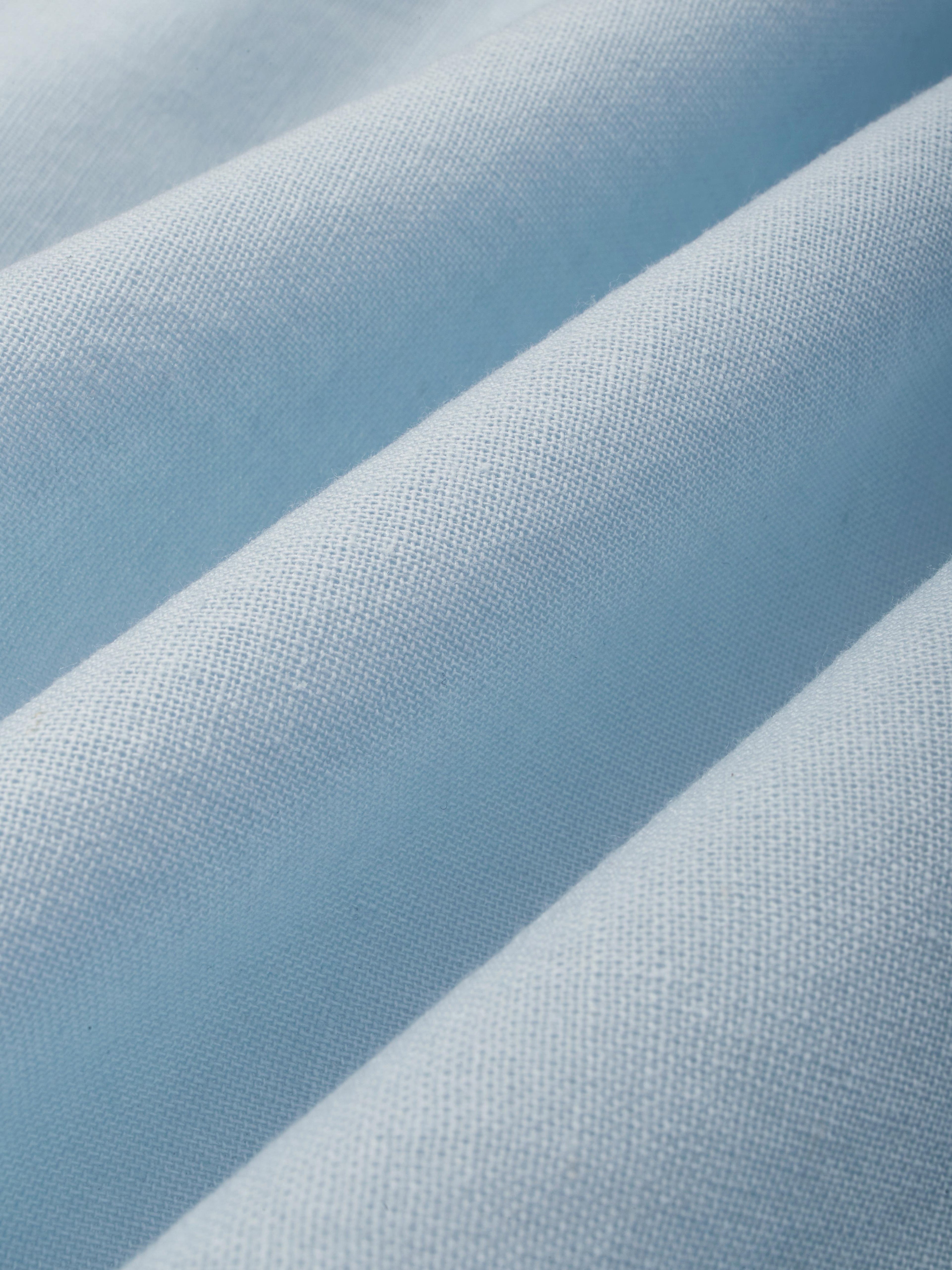 Midi Cotton Dress , Long Sleeves, Off Shoulder, Plain, Belt Design, French Vintage, Sky Blue