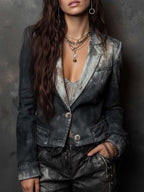 Shadow-Wash Cropped Denim Blazer