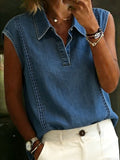 Women's Solid Color Casual Cotton Denim Shirt