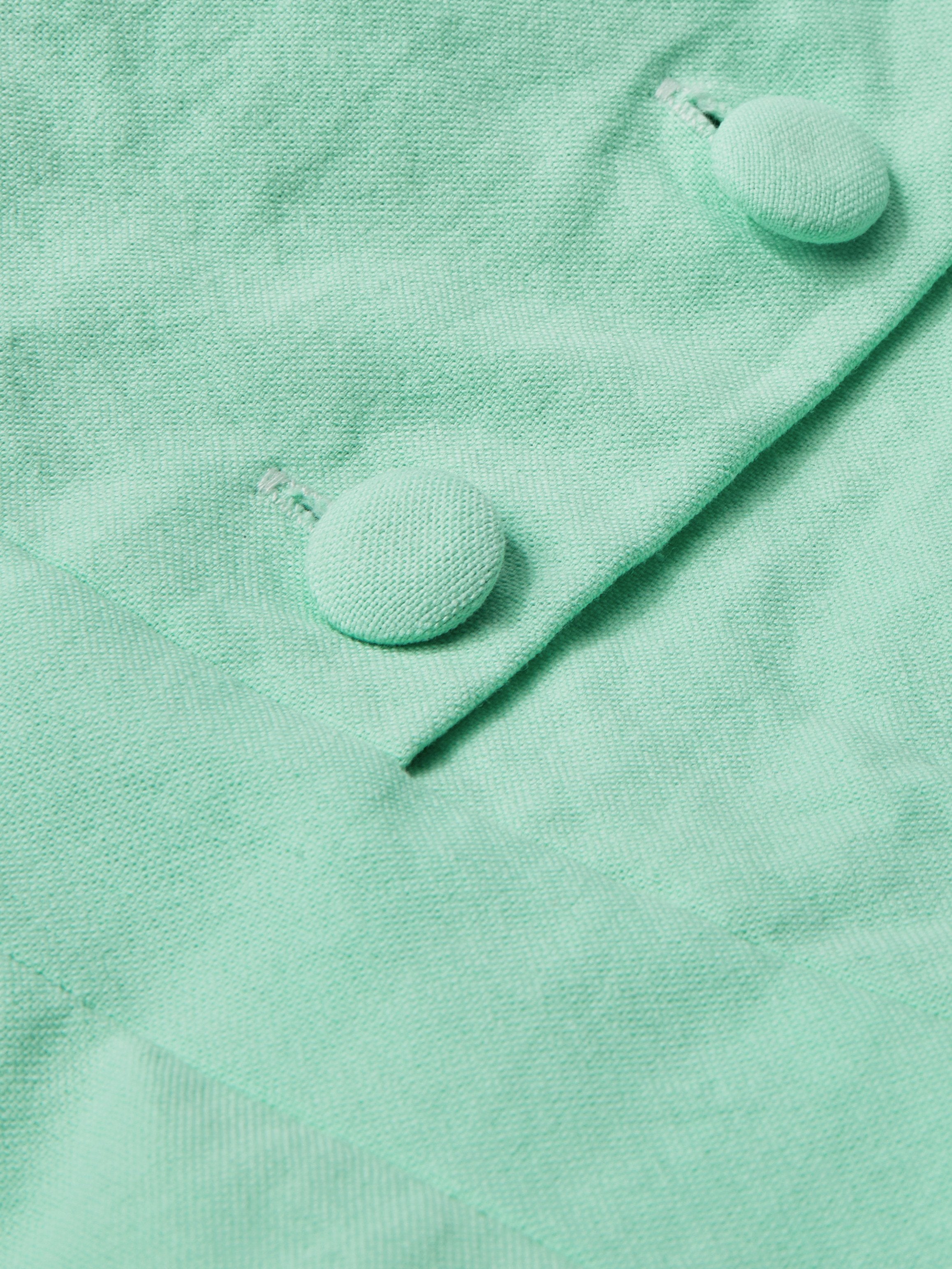Maxi Cotton Dress , Cap Sleeves, Shawl Collar, Plain, Button Design, Vintage,  Light Green