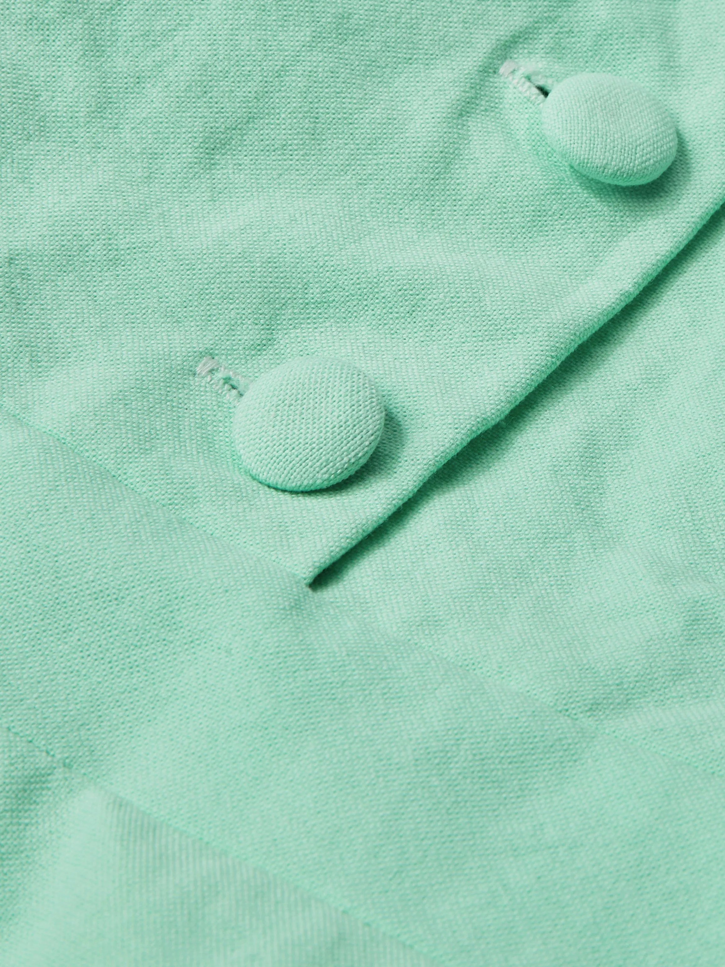 Maxi Cotton Dress , Cap Sleeves, Shawl Collar, Plain, Button Design, Vintage,  Light Green