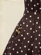 Midi Cotton Dress , Sleeveless, Shawl Collar, Polka Dots, Button Design, French Vintage, Purplish Blue