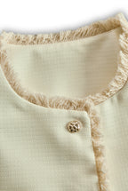 Elegant Cream Textured Blazer With Decorative Trim