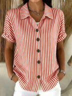 Classic Striped Cotton-linen Button-up Shirt