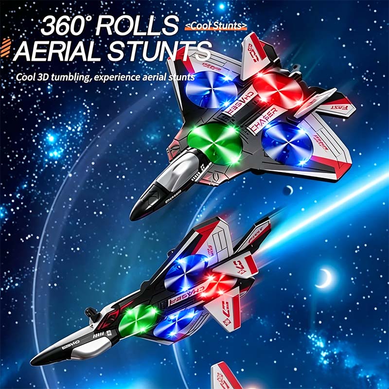 [# rc aircraft]Colorful LED Stunt Fighter Jet Drone ✈️