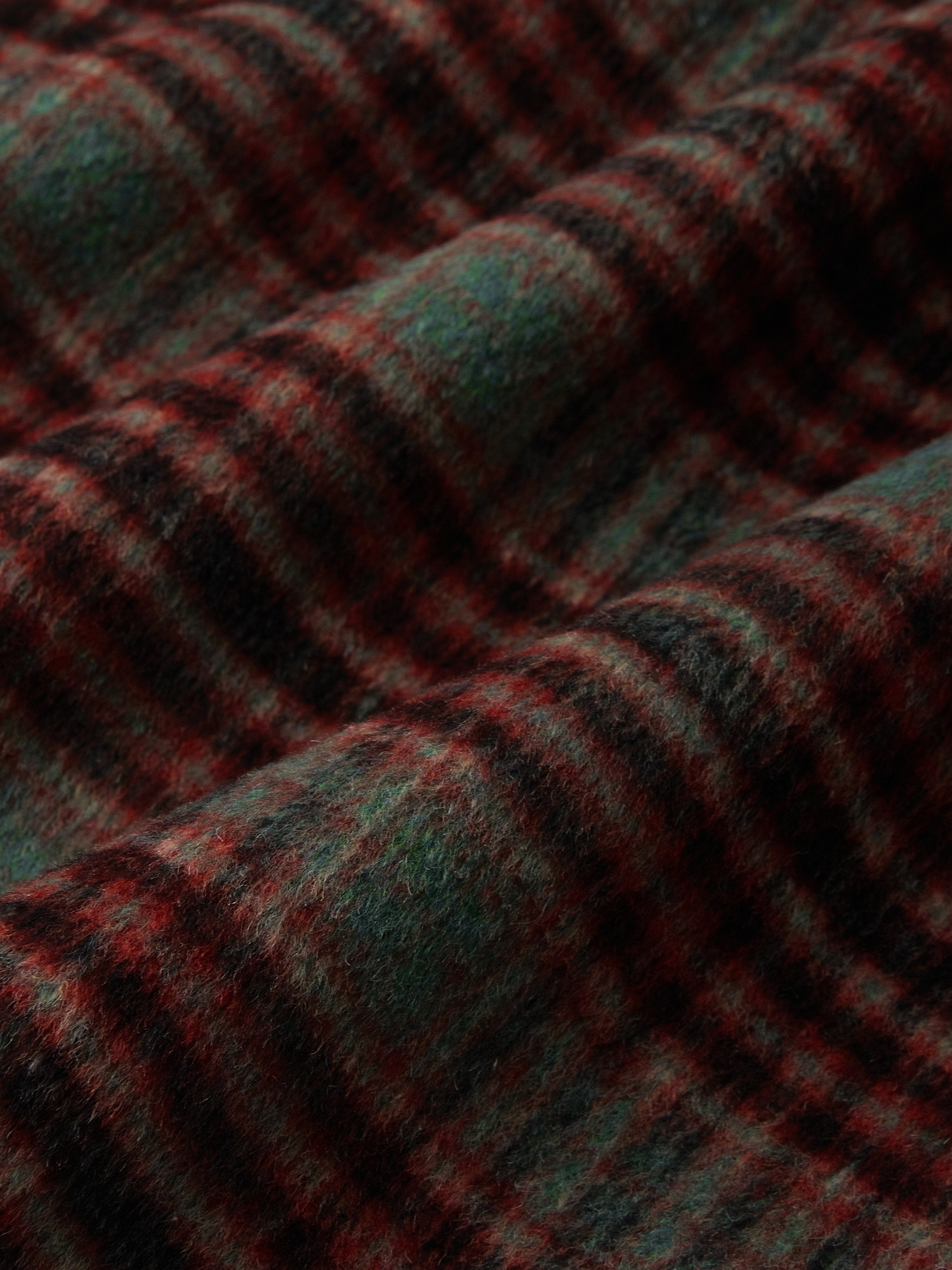 Wool Coat, Long Sleeves, Lapel Collar, Plaid, Belt Design, Vintage, Crimson