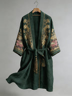 Japanese Maple Leaf Print Linen Blend Kimono