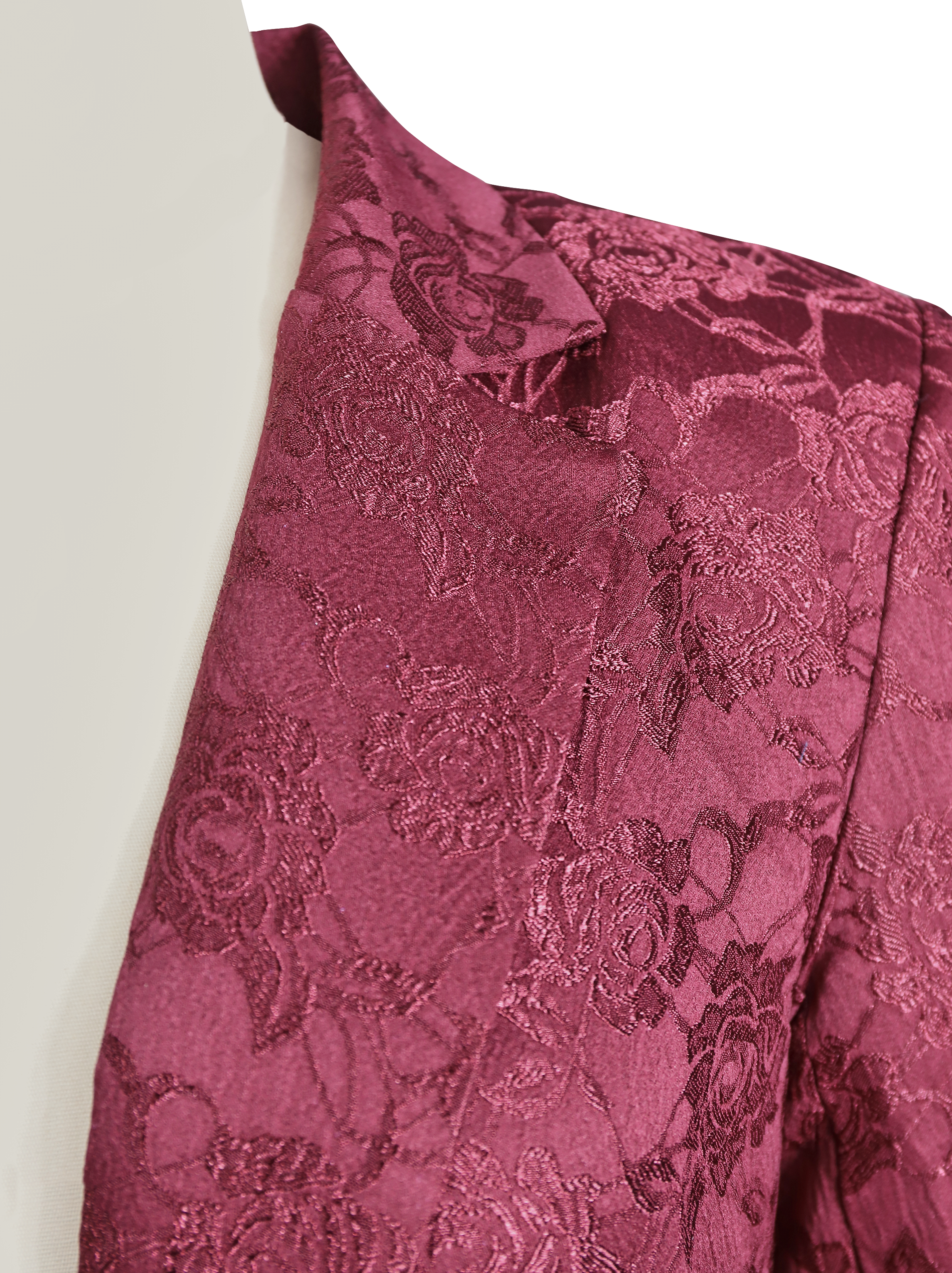 Burgundy Floral Jacquard Single-Breasted Blazer