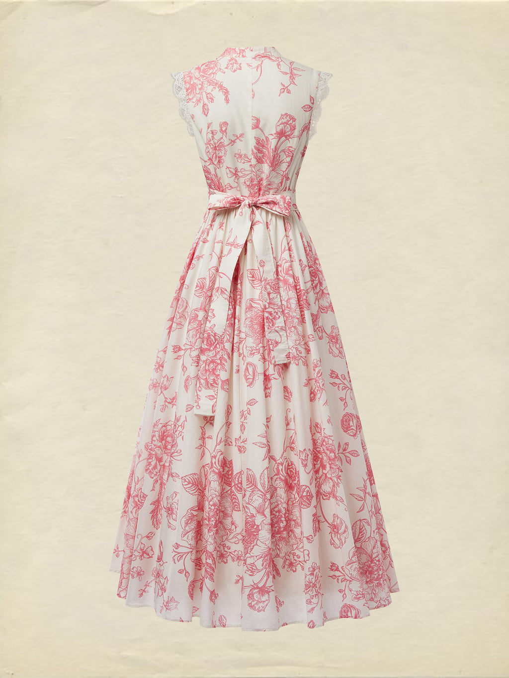(SIZE:XS-XXL) Maxi Linen Dress , Cap Sleeves, Stand Collar, Floral, Lace, Vintage, Blue