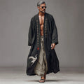 Men's Japanese Crane Calligraphy Art Long Linen Kimono